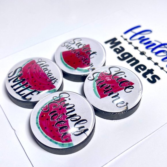 Set of 4 Magnets - Summer Watermelon Glass Refrigerator Kitchen Whiteboard - Picture 3 of 3